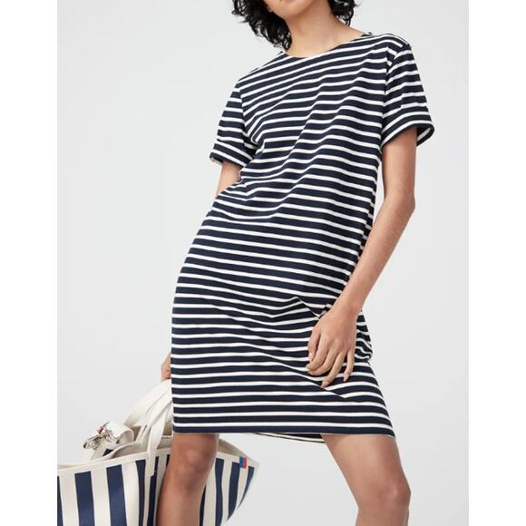 Kule XSmall Navy Blue Cream The Tee Dress Striped Short Sleeve Crew Neck Cotton - Picture 10 of 10